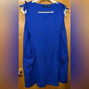 Susan Graver Weekend ‘radiant cobalt’ stretch cotton/modal dress with ties 2X